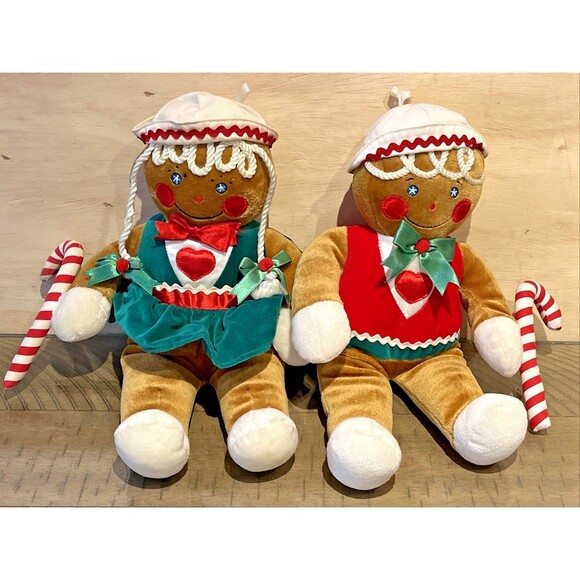 Vintage Target Gingerbread Boy Girl Set Plush 13" Christmas Doll 1990 Commonwea - Picture 1 of 8